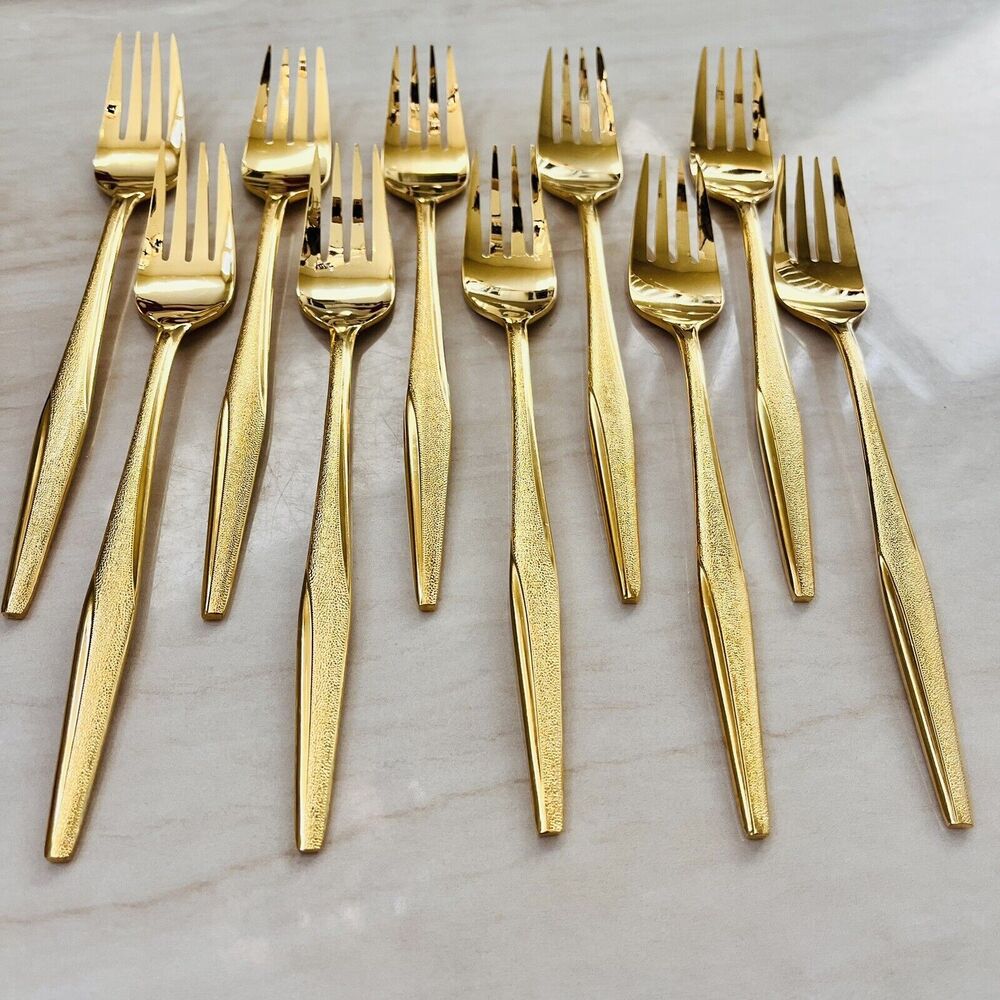 10pc Florentine FLR1 Gold Electroplated Flatware Dinner Fork 7 1/2 in
